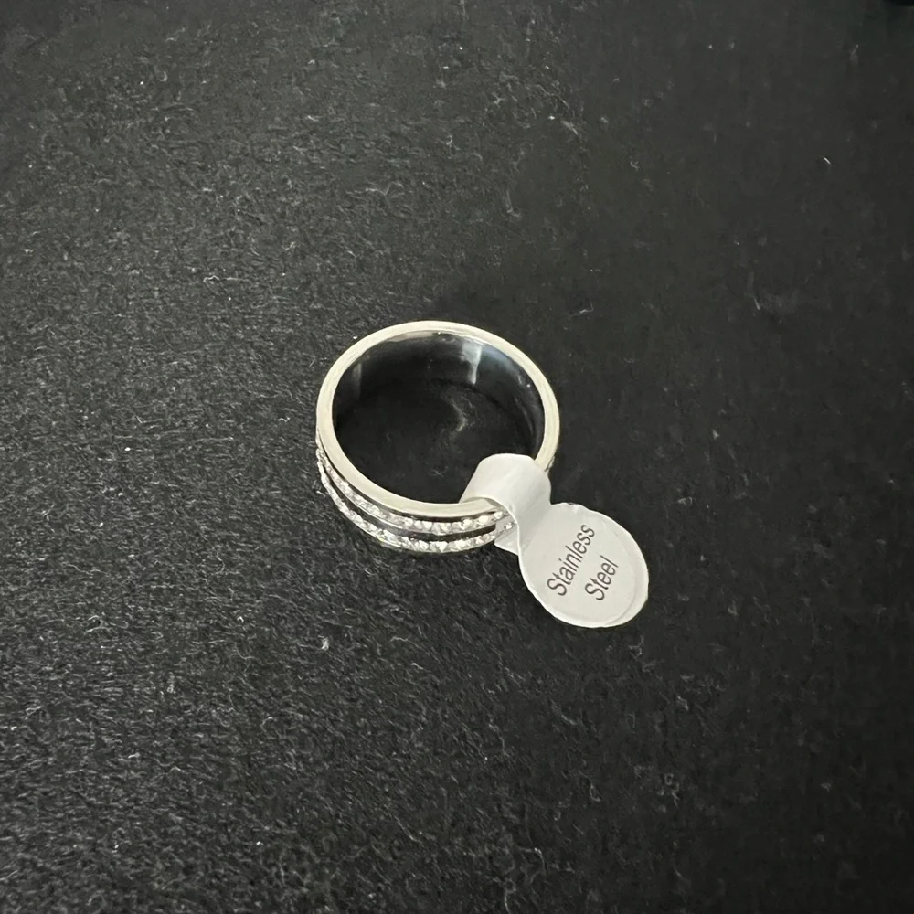 Men's Crystal Cubic Zirconia Double Row Stainless Steel Ring Size 10 New